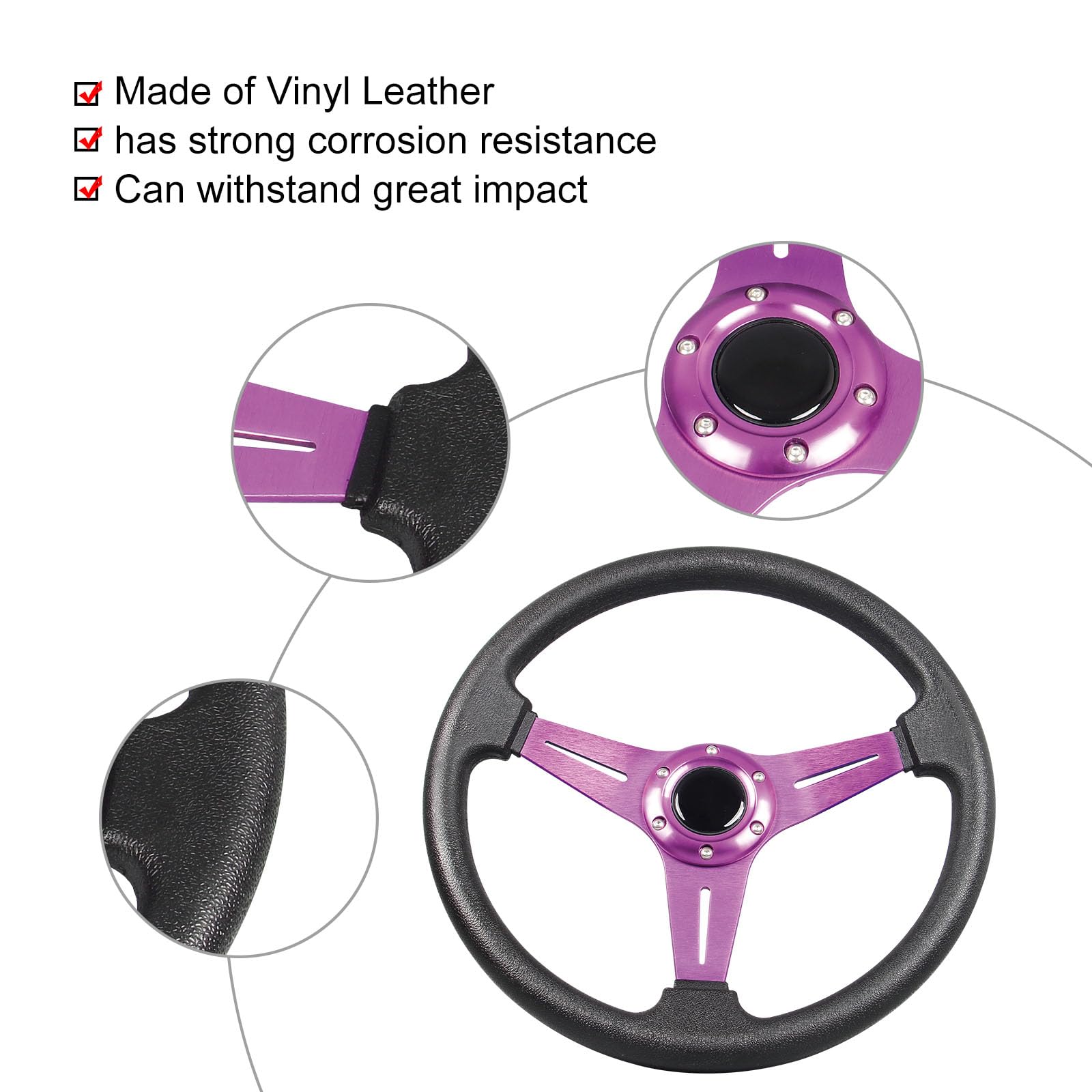 YEHICY Auto Racing Flat Steering Wheel with Purple Spokes 350mm 13.8”6 Bolts Grip Vinyl Leather Universal Simulation Game Steering Wheel For Logitech G29 G920 G923