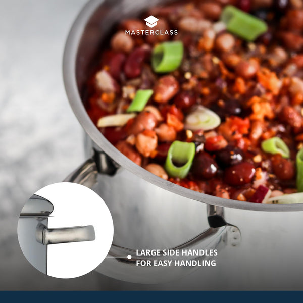 MasterClass Stock Pot With Lid 8.5L/24cm, Induction-Safe, Stainless Steel, Silver