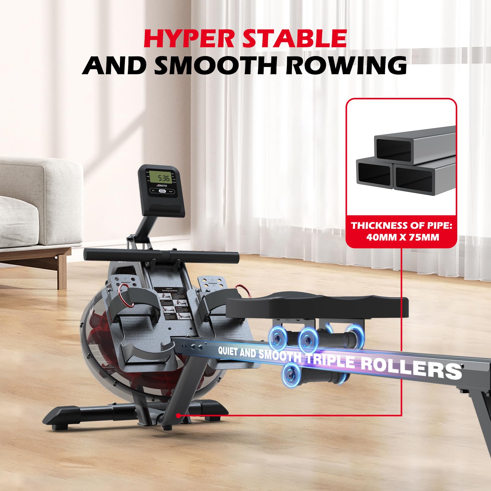 JOROTO MR23 Rowing Machines for Home Gym Foldable Rower Machine 300 LBS Weight Capacity with Bluetooth Function, Ipad Holder