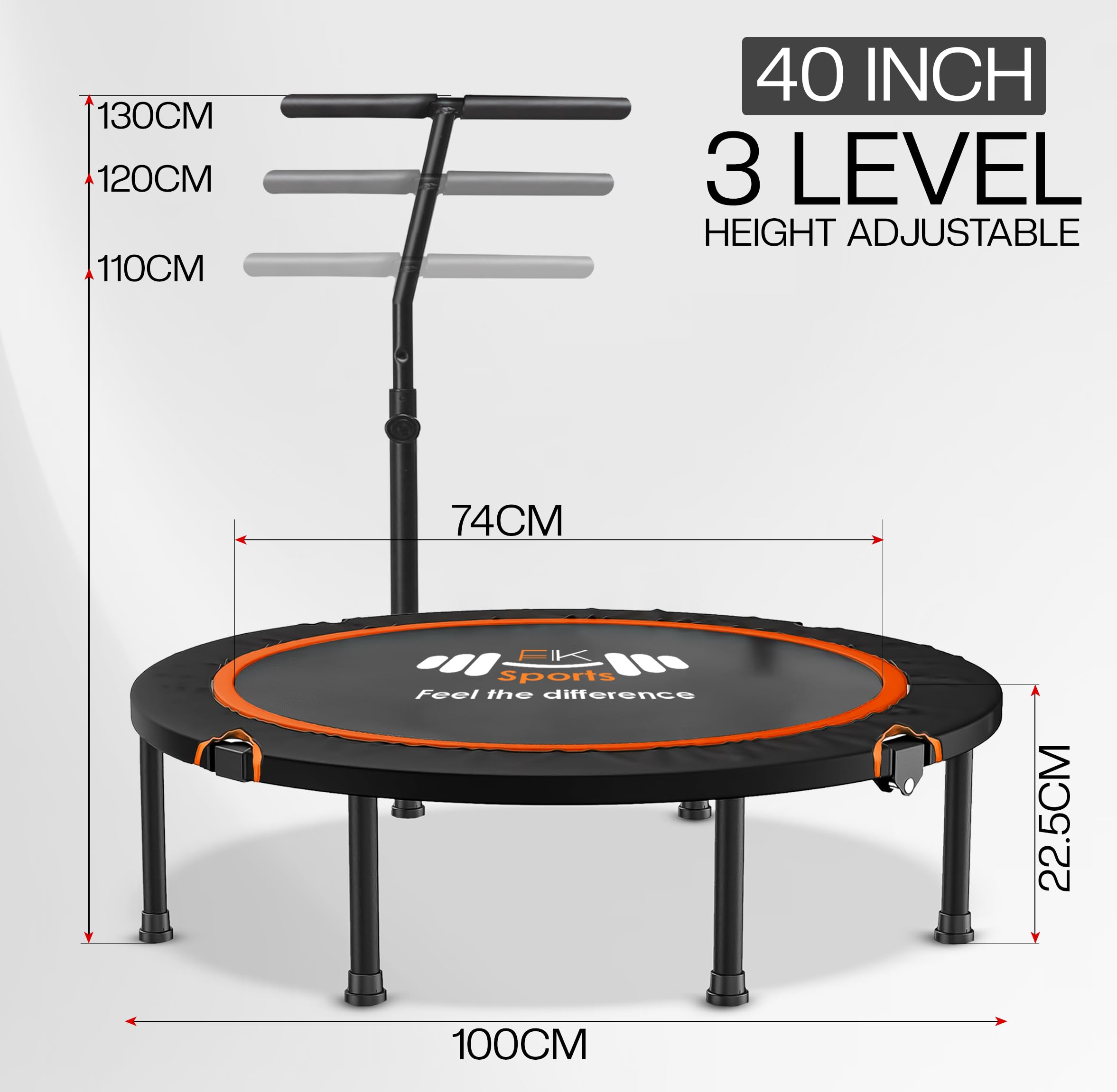 FK Sports Foldable Fitness Rebounder Trampolines, 40" Foldable Mini Trampoline with T Bar Handle, Round Mini Fitness Trampoline a indoor trampoline