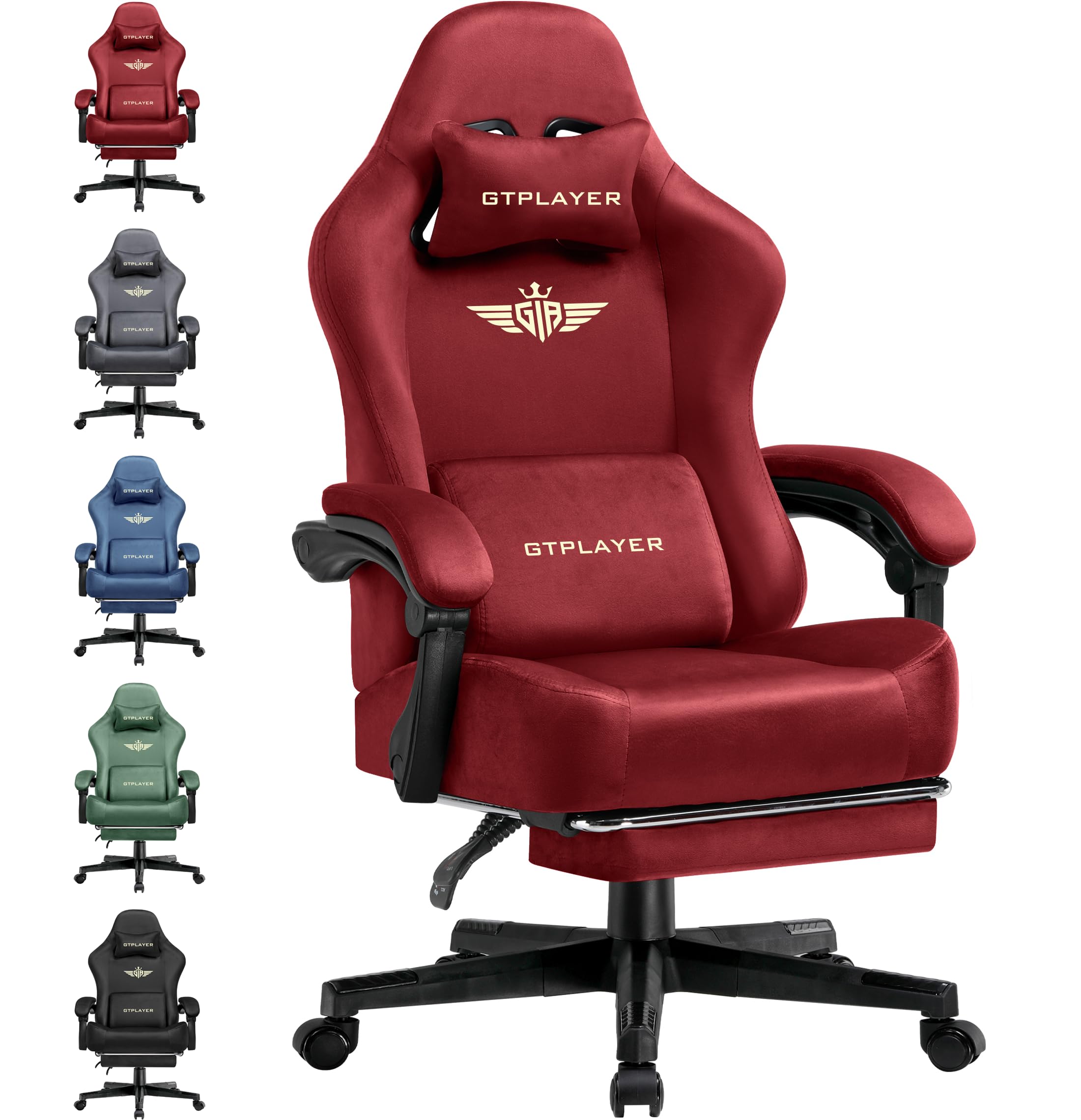 GTPLAYER Fabric Gaming Chair, Ergonomic Computer Chair with Footrest and Lumbar Support Height Adjustable Home Office with 360°-Swivel Seat and Headrest