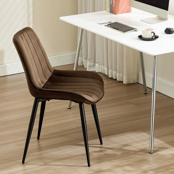 LONGTOO Set of 6 Dining Chairs with Velvet Upholstered Seat & Backrest,Stable Metal Legs,Modern Stripe Design,Champagne