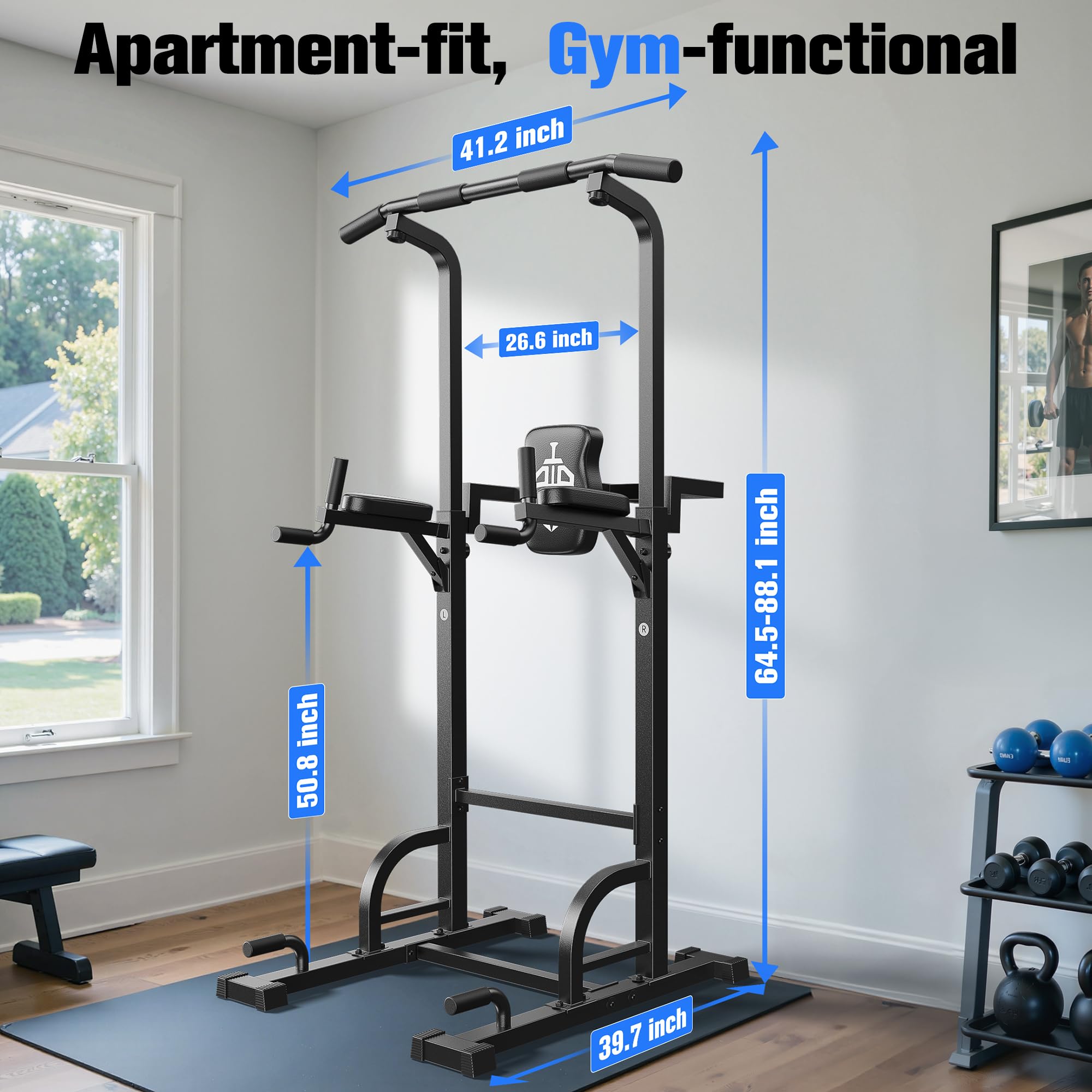 Sportsroyals Power Tower Pull Up Bar Station, 450LBS Stable Pull Up Dip Station for Home Gym Strength Training Equipment