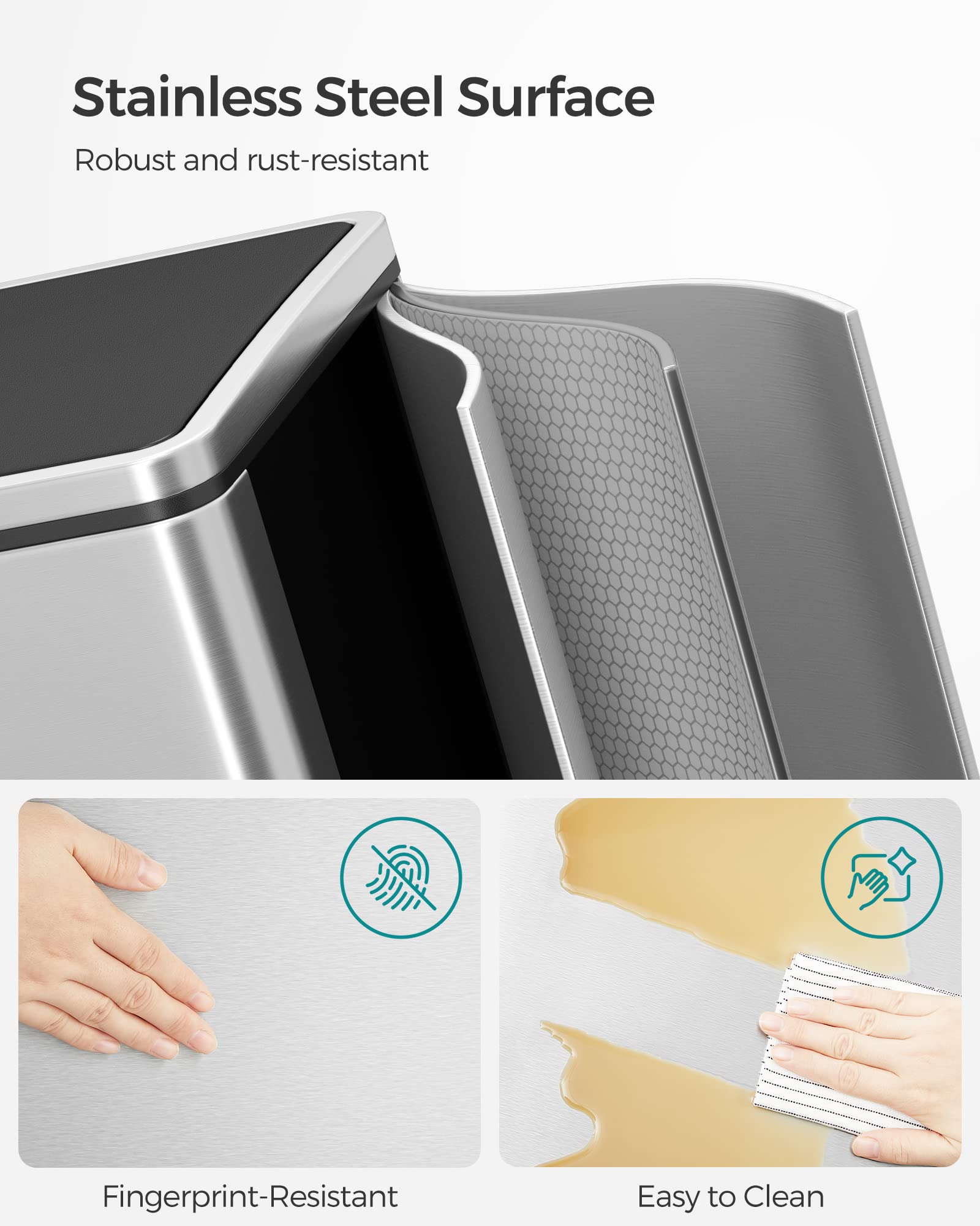 SONGMICS Dual Rubbish Bin, 2 x 30 L Recycling Bin with 15 Rubbish Bags, 2-Compartment Metal Pedal Bin with Lids and Plastic Inner Buckets, Soft Closure, Slate Grey LTB060G01