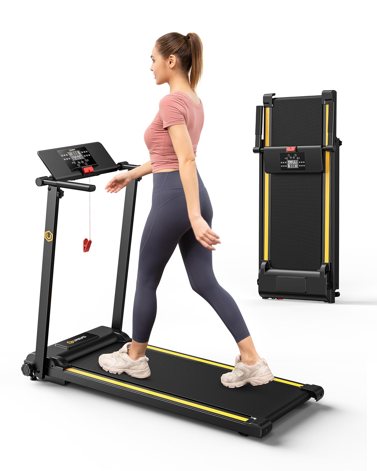 UREVO Treadmills for Home Foldable with 12 HIIT Modes, 1-10 KM/H Walking Pad Running Machine, Compact Portable Folding Treadmill with LCD Display, Full Exercise - Aerobic and Anaerobic Balance