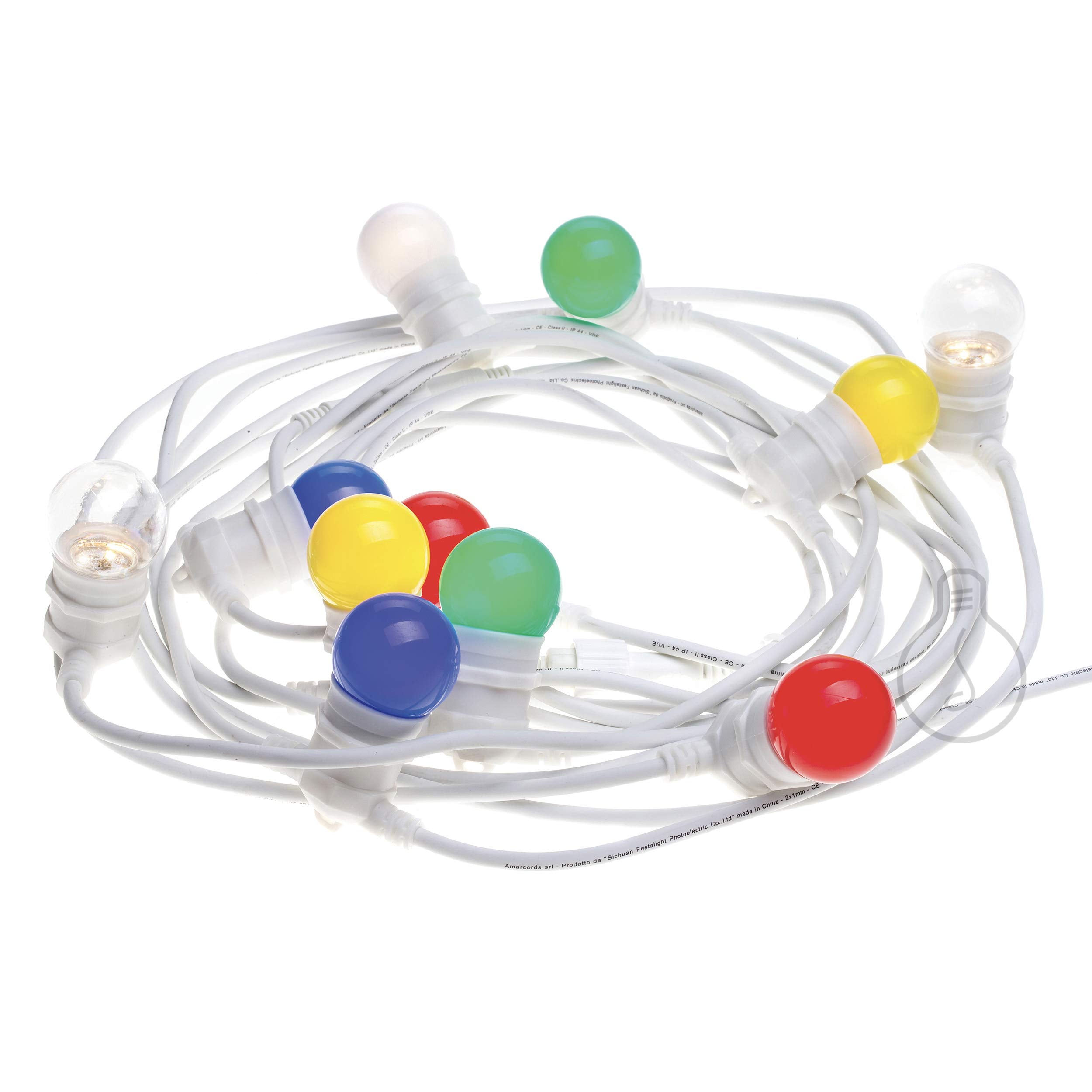 AMARCORDS - Luminous Belt White for Outdoor use with 11 E27 Lampholders, Round Cable, schuko Plug, Length 12.5 m. Joined up to 100 Meters!