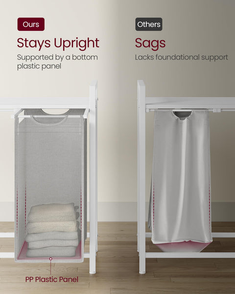 VASAGLE Laundry Basket, Laundry Hamper, Pull-Out and Removable Liner Bag, Shelf, Metal Frame, 65 L, 50 x 33 x 72 cm, Ink Black and Rustic Brown BLH101B01