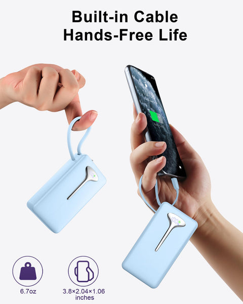 Power Bank Fast Charging, 22.5W Portable Charger 10000mAh, Small Battery Pack USB-C In & Out, Lightweight Powerbank with Built in Cable for iPhone 16/15/14/13/12, Samsung Galaxy, Xiaomi, Android etc