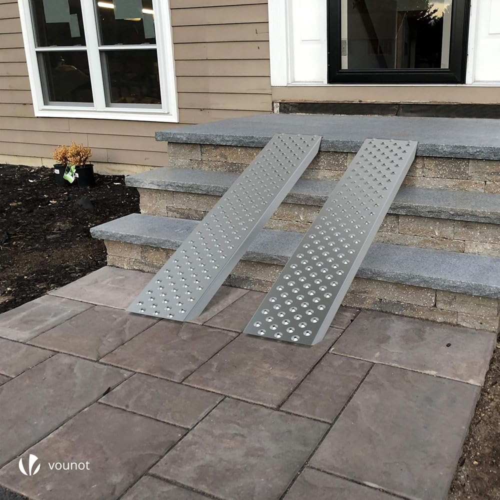 VOUNOT® Loading Ramps, Set of 2 Heavy Duty Steel Ramps, for Van, Lawnmower, ATV, Quad Motorcycle, Capacity 400 kg, 160 x 23 x 5 cm