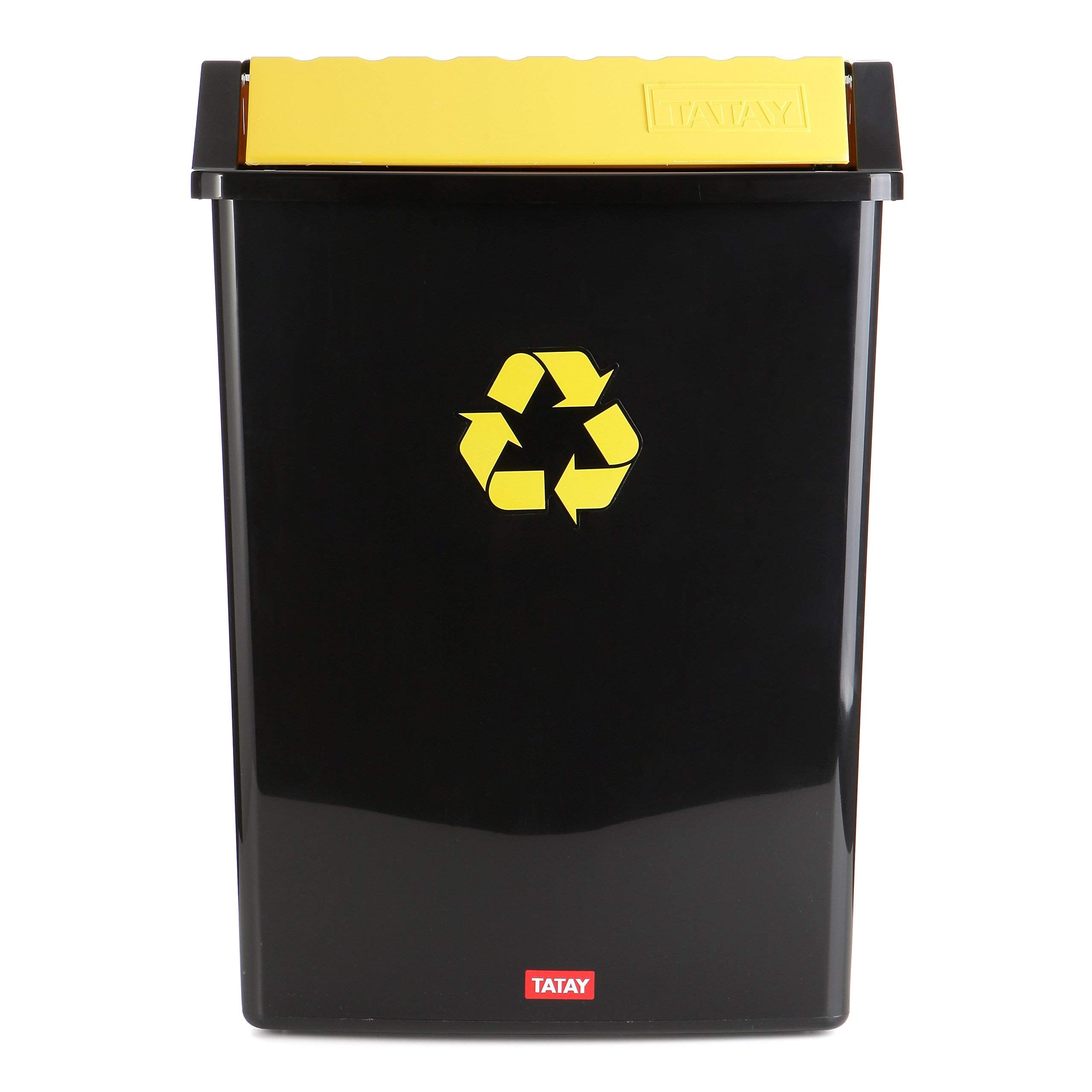 TATAY Recycling Bin, 50L Capacity, Swing Lid, Polypropylene, BPA Free, Solar Protection, Yellow . Dimensions 40,5 x 33,5 x 57,5 cm