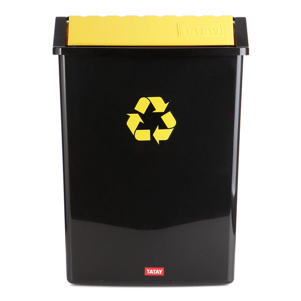TATAY Recycling Bin, 50L Capacity, Swing Lid, Polypropylene, BPA Free, Solar Protection, Yellow . Dimensions 40,5 x 33,5 x 57,5 cm