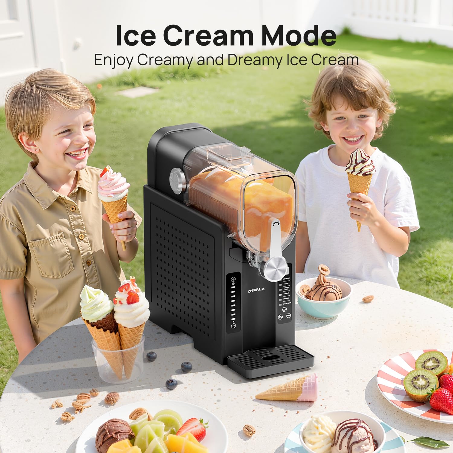 CHIVALZ Slush Machine, Frozen Drink Machine, No Ice Needed, 12H Pre-Scheduling, LED Display, Self-Cleaning, Makes Slushies, Milkshakes, Frappés & Cocktail, AD03, Black, 6 Preset Programs +1 Pack