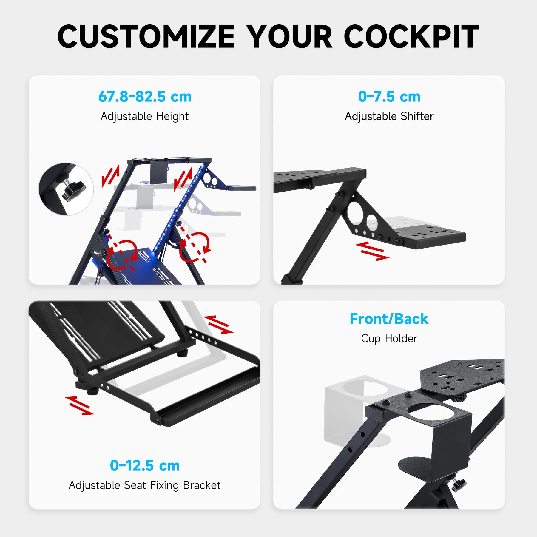 CO-Z Steering Wheel Stand, Height Adjustable Racing Wheel Stand with LED Light Strip, Foldable Gaming Simulator Cockpit Compatible with Logitech G920 G27 G25 G29 Thrustmaster T80 T150 TX F430