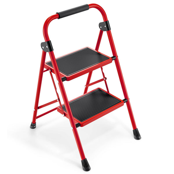 KINGRACK 2 Step Ladder with Handrail, Non-Slip Household Ladder with Folding Safety, Aluminium Folding Step Stool, Maximum Load 150 kg, Black