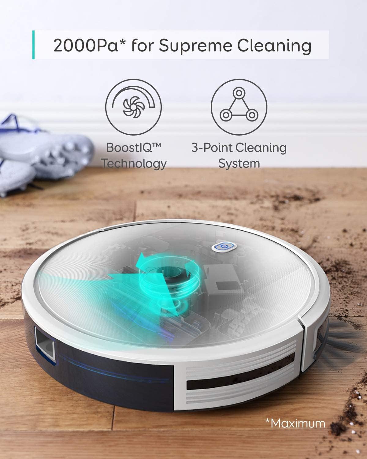 eufy Robot Vacuum C10 with Self Empty Station, 4,000Pa, 2.85-Inch Ultra-Slim Body, Up to 60 Days of Hands Free Cleaning,Carpet Cleaning, Edge Expansion Brush, Quiet, Point Laser Navigation