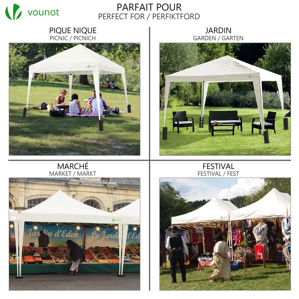 VOUNOT 3m x 3m Pop Up Gazebo with Sides & 4 Weight Bags & Carry Bag, Marquee Garden Party Tent Outdoor, Grey