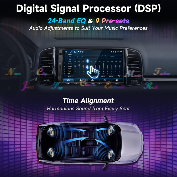 A5L 10.1inch Android Double DIN Car Stereo, WiFi/Bluetooth/USB Tethering, Wireless CarPlay/Android Auto, Touchscreen Car Radio, 24B-EQ DSP, MirrorLink, 2G+32G, FM/RDS, AI Chat, GPS Tracking