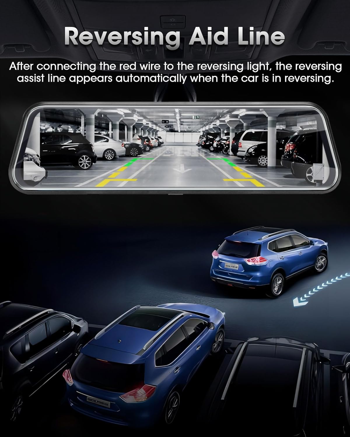 【Upgraded】10 Inch Mirror Dash Cam Night Vision 1080P Full Touch Screen Dual Dash Cam Front and Rear Camera Car Rear View Mirror Loop Recording 170° Wide Angle Parking Assistance