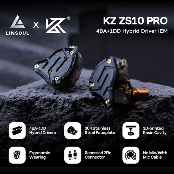 Linsoul KZ ZS10 Pro, 4BA+1DD 5 Driver in Ear Monitor, HiFi Wired Earbuds, Gaming Earbuds, Hybrid IEM Earphones with Stainless Steel Faceplate, Recessed 2 Pin Detachable Cable(With Mic, Glare Blue)