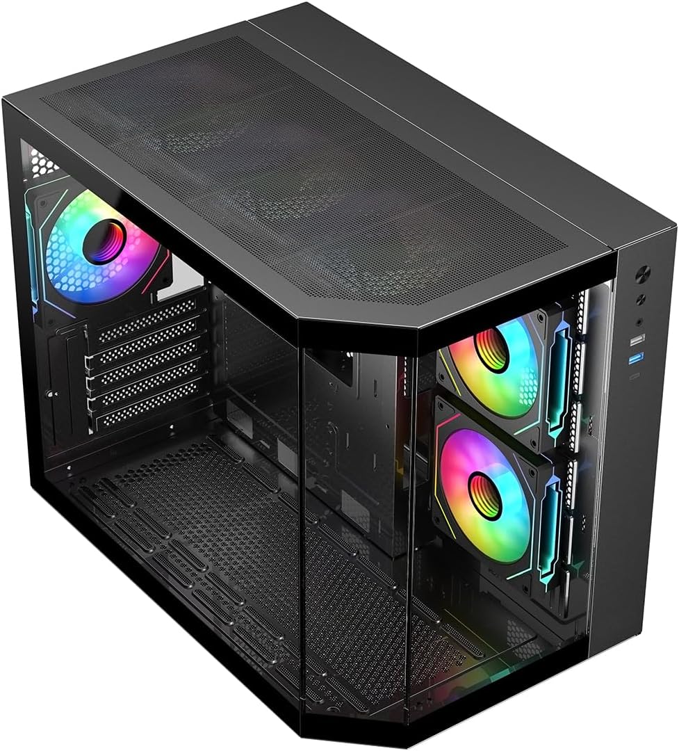 IONZ APEX Vision - PC Gaming Case, M/ATX Mini Tower, Dual Chamber with 6 ARGB PWM Fans - LCD Screen | Supports 240 mm AIO, White