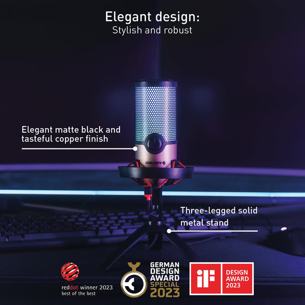 CHERRY UM 3.0, USB Microphone for Podcasts, Streaming, Home Office, Cardioid Characteristic, Headphone Connection, Compatible with PC/Mac/PS4/PS5, Black