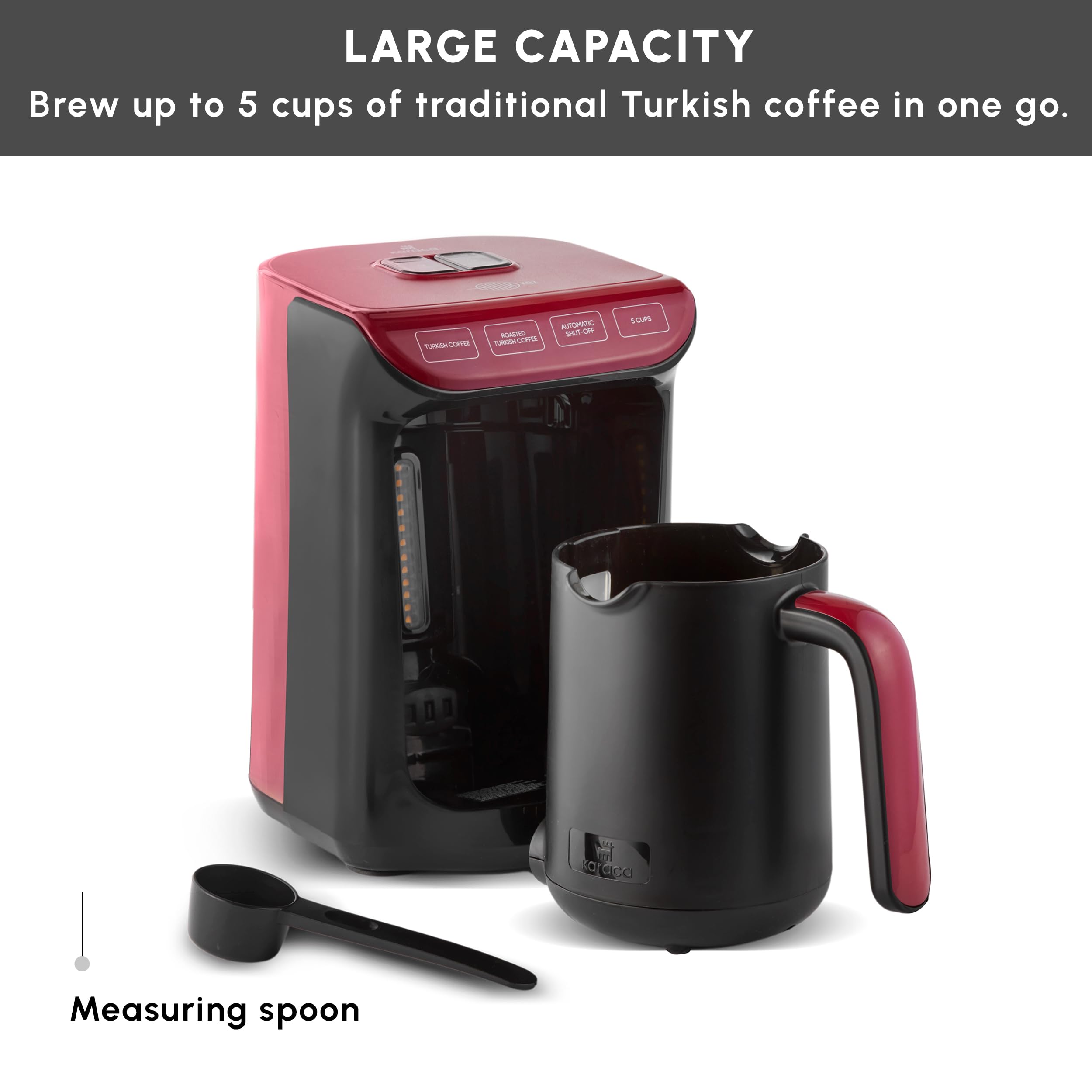 KARACA Hatr Kz Turkish Coffee Machine for 5 People, 535W, Fully Automatic, Simple & Traditional Turkish Coffee Maker, Red