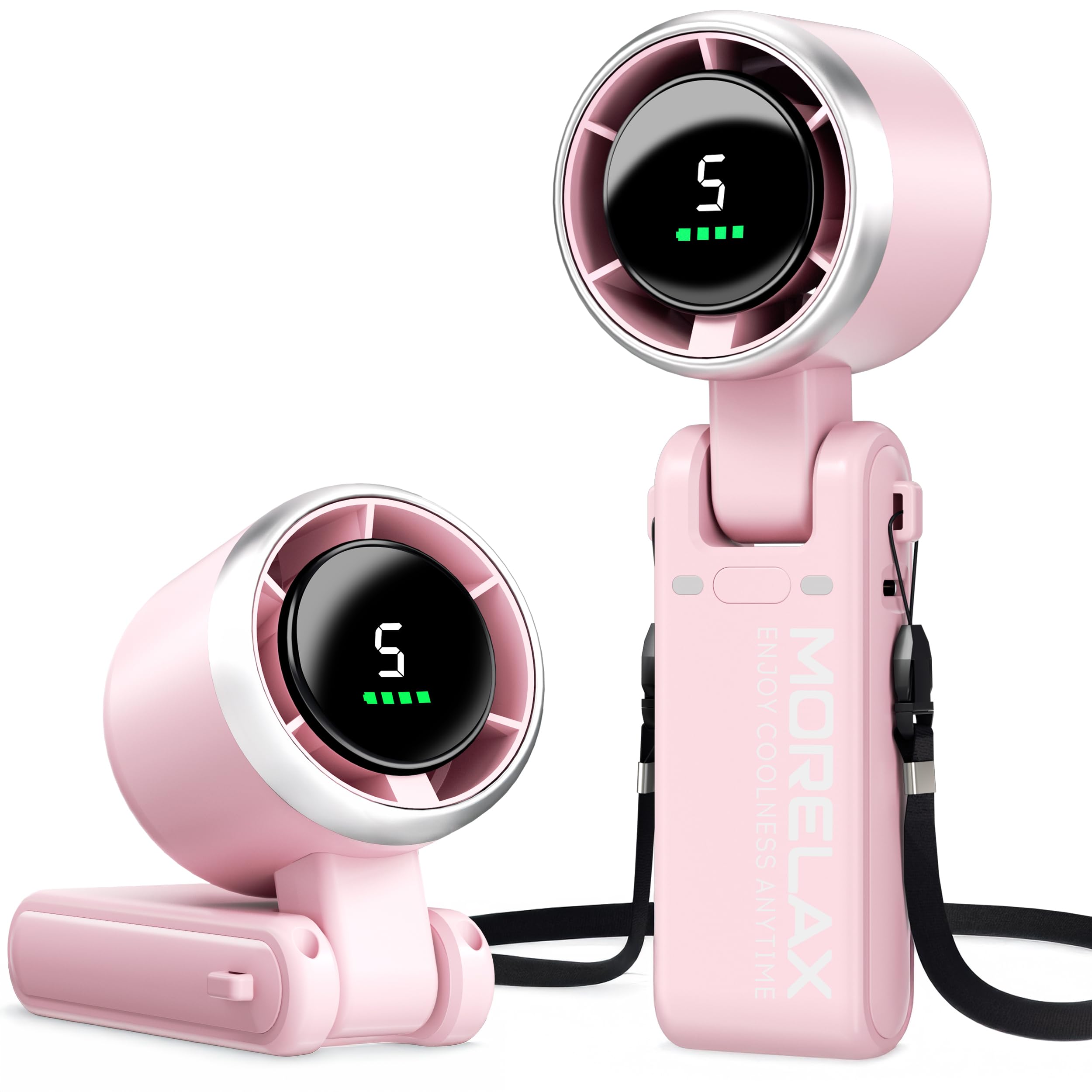 Morelax Personal Handheld Fan,High-Speed Turbo Fans,5-Speed with LED Display,Powerful Motor,4000mAh,USB Rechargeable Portable Cooling Fan for Outdoor Activities,Travel,Working,White