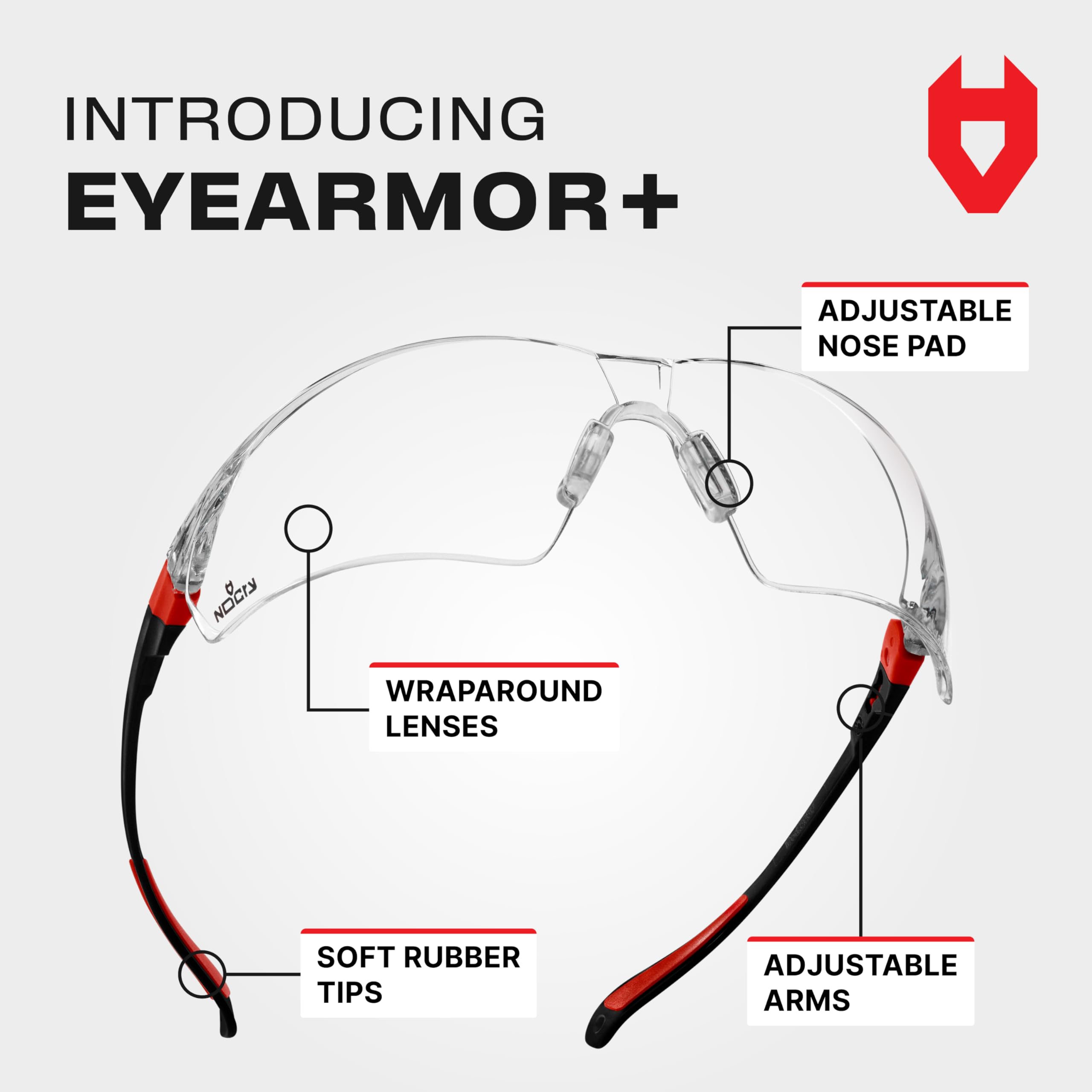 NoCry Clear Safety Glasses for Work with Anti Fog Scratch Resistant Wrap-Around Lenses and Non-Slip Grips, UV Protection. Adjustable Eye Protection Cycling and Squash Glasses with Black & Green Frames