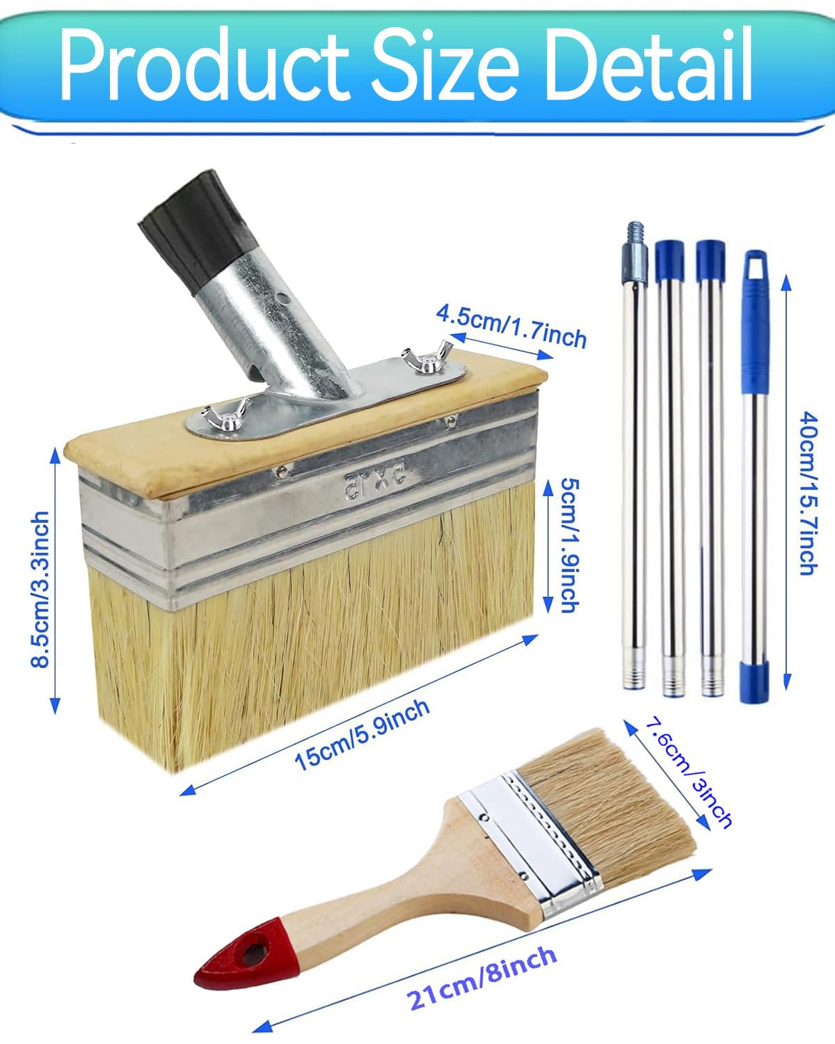 65"Long Handled Decking Paint Brush, 6"Large Paints Brush Head, For Wood Floors, Fences, Wall Furniture Decking Oil, Outdoor Floor Paints, Deck Stains And Coatings, Includes 3"Paint Brush