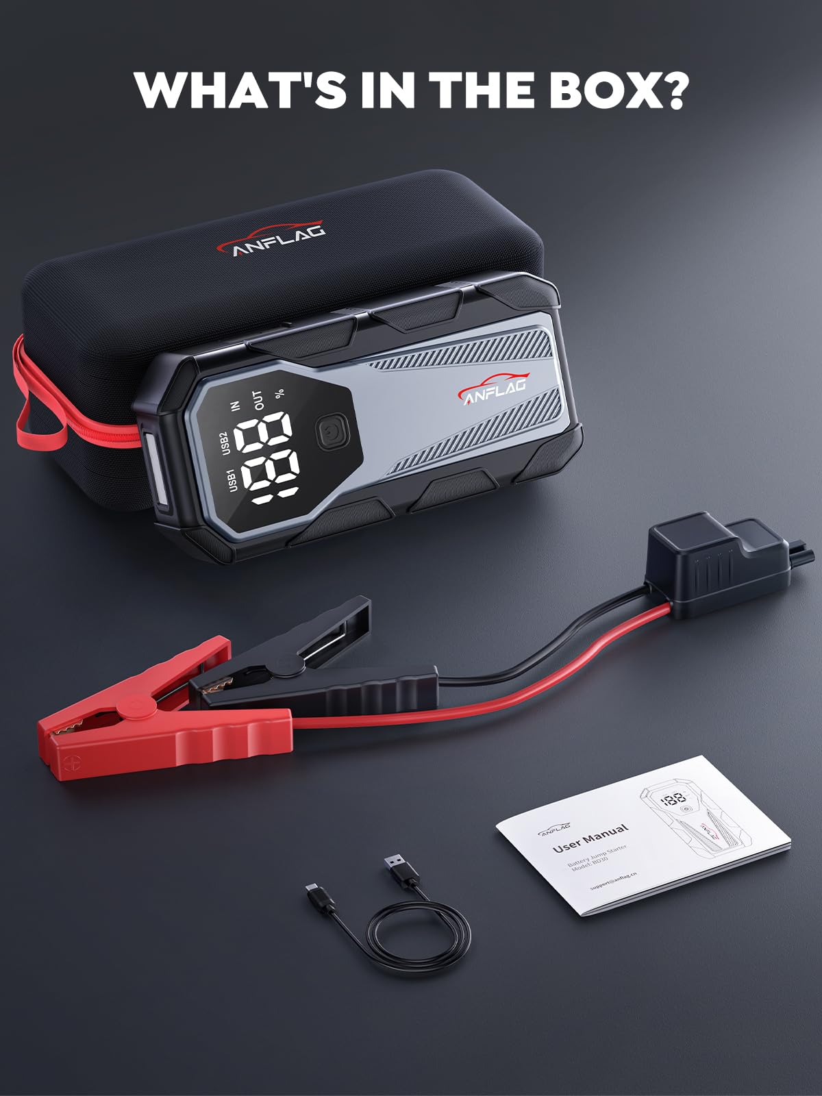 Jump Starter Power Pack, ANFLAG 6000A 21800mAh Car Battery Booster Jump Starter(All Gas/10L Diesel), 12V Car Starter Power Bank with Force Start, Jump leads, LED Flashlight