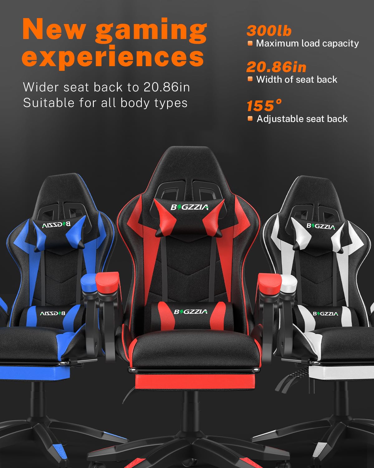 bigzzia RGB Gaming Chair with LED Lights and Ergonomic Computer Chair Reclining PU Leather High Back Video Game Chair with Headrest Adjustable Lumbar Support Linkage Armrest for Adults (Black/Grey)