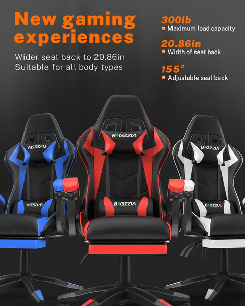 bigzzia RGB Gaming Chair with LED Lights and Ergonomic Computer Chair Reclining PU Leather High Back Video Game Chair with Headrest Adjustable Lumbar Support Linkage Armrest for Adults (Black/Grey)