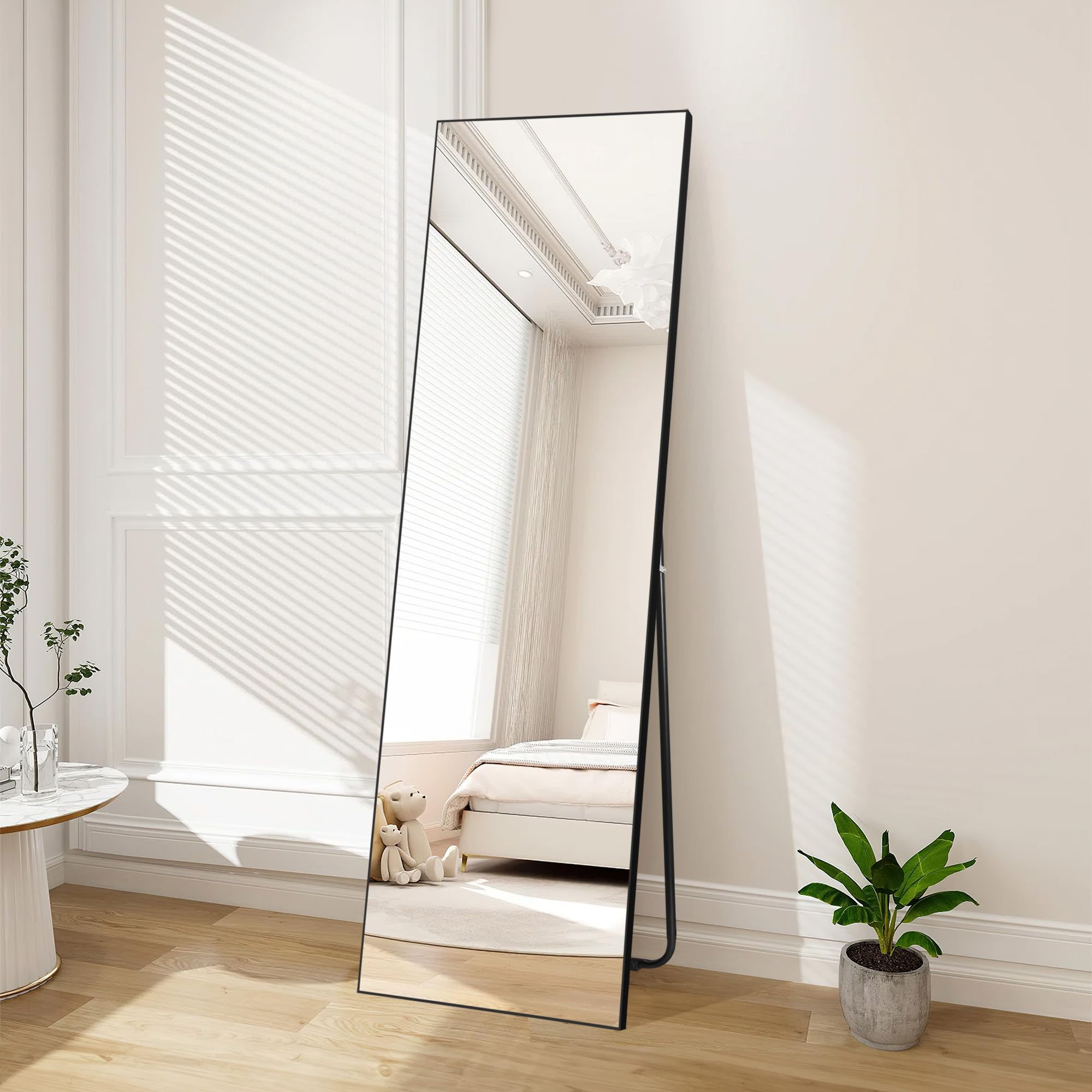 Hoikwo Full Length Mirrors 59x16 inches,Standing Mirror 150x41cm with Black Frame for Bedroom, Living Room or Bathroom