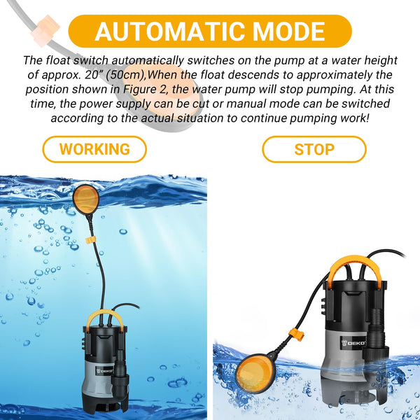Water Pump: DEKO Submersible Water Pump 400W 10000L/H, Portable Water Sump Pump to Empty Pool, Water Drainage Pump for Clean and Dirty Water for Garden Pond, Pools and Ditches Float Switch