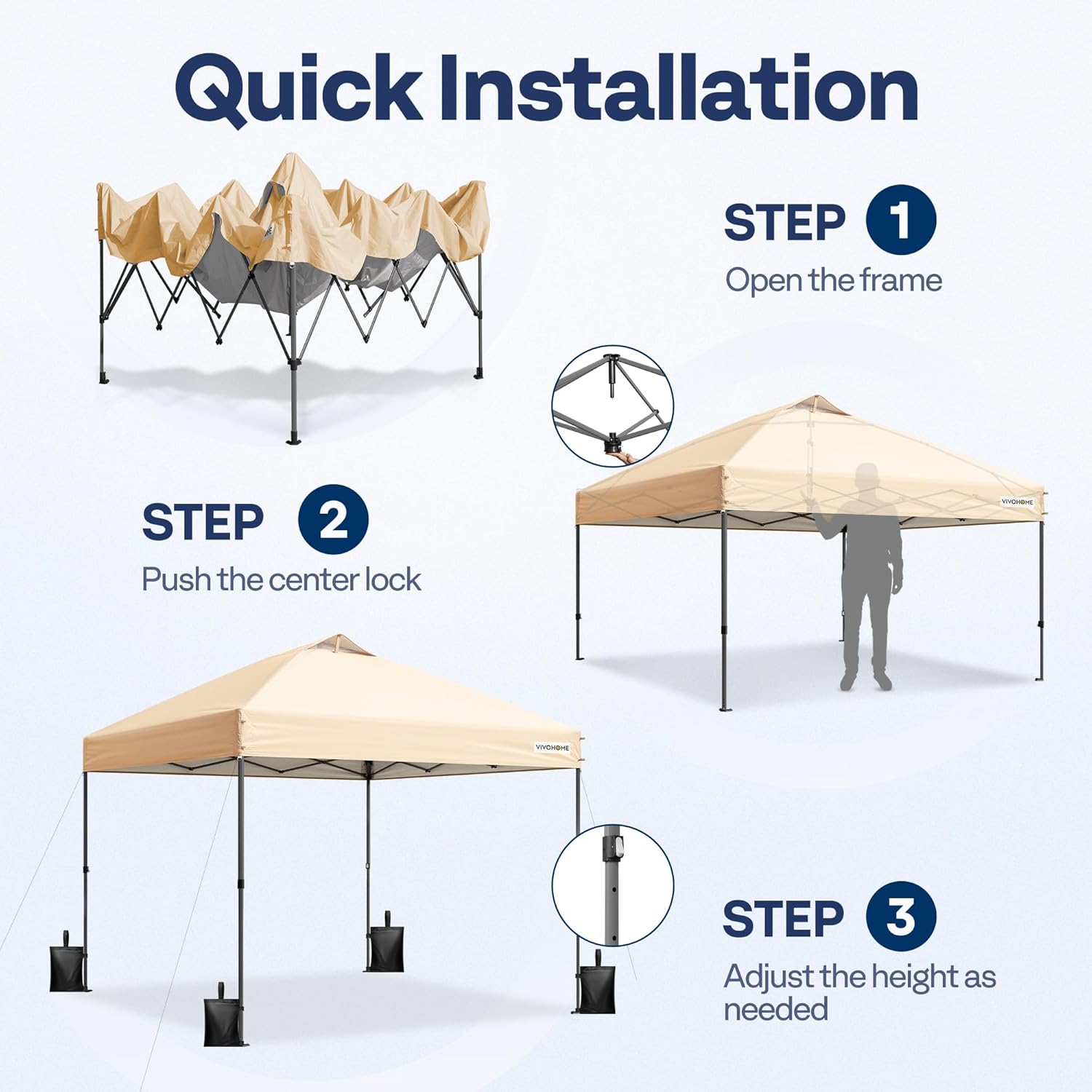 VIVOHOME Canopy Tent 3x3m Outdoor Shelter 2 Tiers Roof with Portable Wheel Carry Bag and 4 Sandbags Pop Up for Patio Garden Backyard
