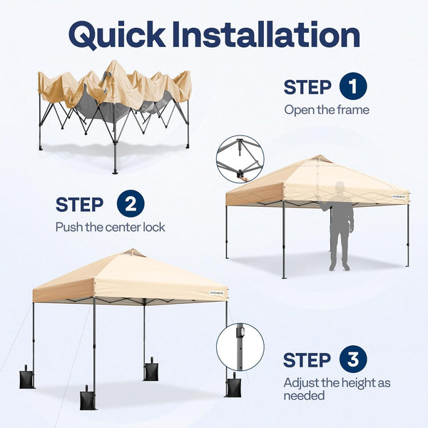 VIVOHOME Canopy Tent 3x3m Outdoor Shelter 2 Tiers Roof with Portable Wheel Carry Bag and 4 Sandbags Pop Up for Patio Garden Backyard