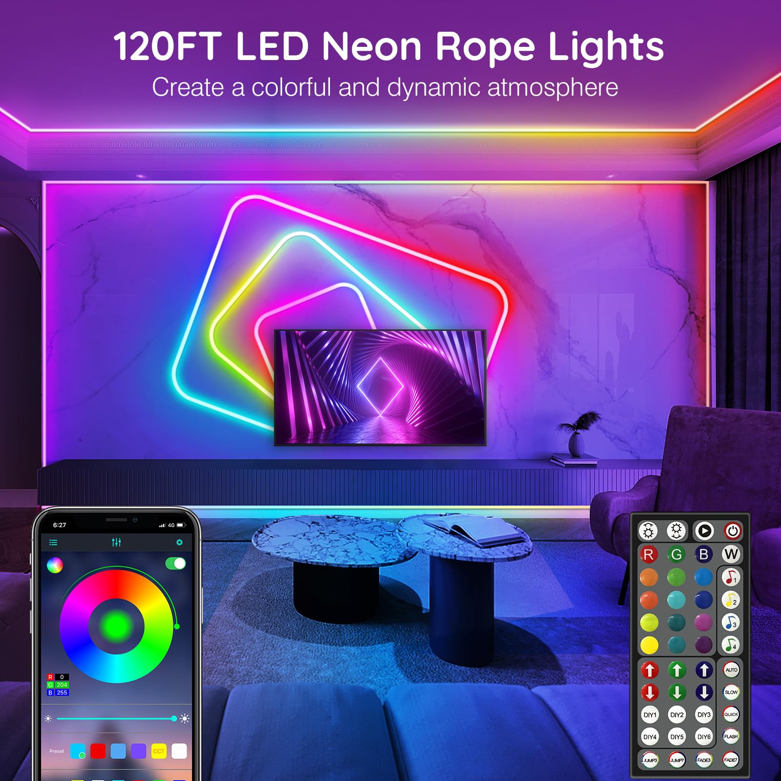 AILBTON Led Neon Rope Lights 10m Flexible Led Rope Lights,Control with App/Remote,Multiple Modes,RGB Neon Music Sync Gaming Strip for Bedroom Indoor