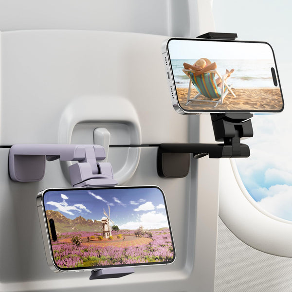 Airplane Phone Holder - Klearlook 4 in 1 Adjustable Phone Stand for Travel,360 Rotation Handsfree Viewing Flight Phone Holder,Foldable Travel Essential,Accessory for Flying/Traveling/Home/Office-Black