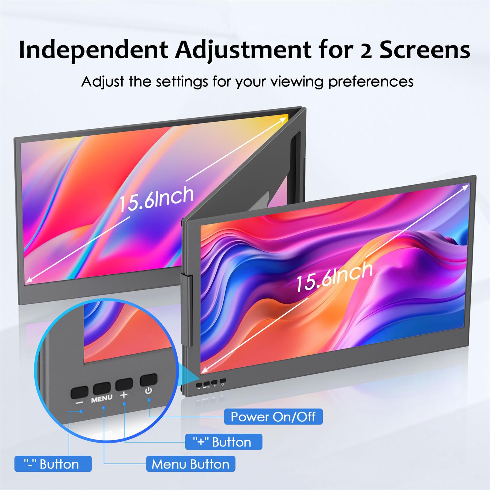 KPKUE 15.6" Laptop Screen Extender, FHD One Cable Monitor Extender, Dual Screen IPS Triple Screen Monitor Fits with 12''-16'' Laptop Compatible Mac Windows Chrome