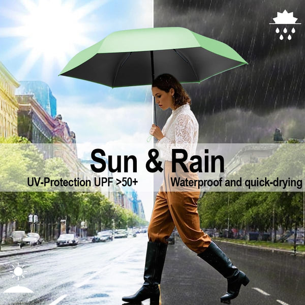 Windproof Mini Travel Folding Umbrella - UPF 50+ Sun & Rain Protection, Small Compact Lightweight Design Fits in Pocket or Bag, Eco-Friendly Fabric Wallet Umbrella for Commuter, Men Women Boys Girls