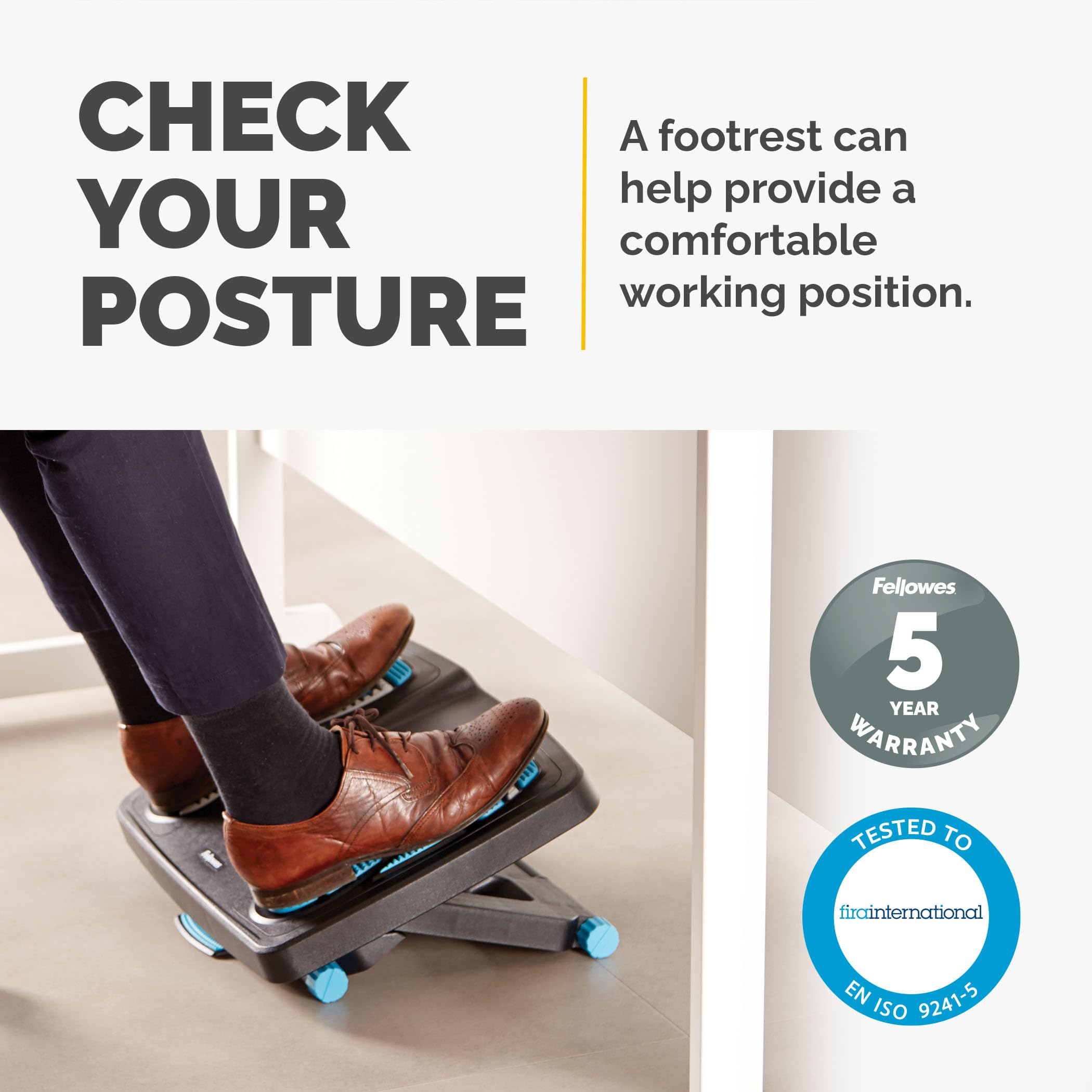 Fellowes Energiser Ergonomic Foot Rest for Under Desk with three Height Adjustments and Massage Surface, blue/charcoal/grey