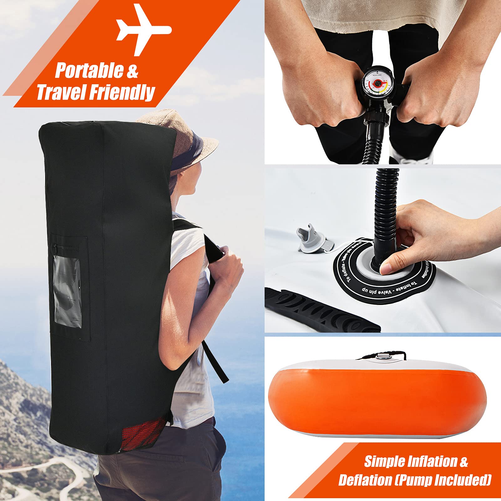 COSTWAY 10.8ft Inflatable Kayak, 1 Person Sit on Canoe with Adjustable Aluminum Oar, Hand Pump and Padded Seat, Paddle Kayaks Blow up Boat for River Lake Sea