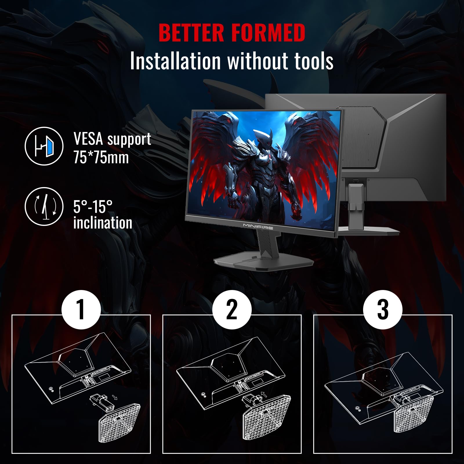 Minifire 27 Inch Gaming Monitor, 180Hz, Curved Gaming Monitor, Built in Speaker, Crosshair, 1Ms, sRGB130%, FHD 1080P Computer Screen, VESA Compatible, Eye Care Adaptive Sync HDMI＆DP Prots （MFG27C1 ）