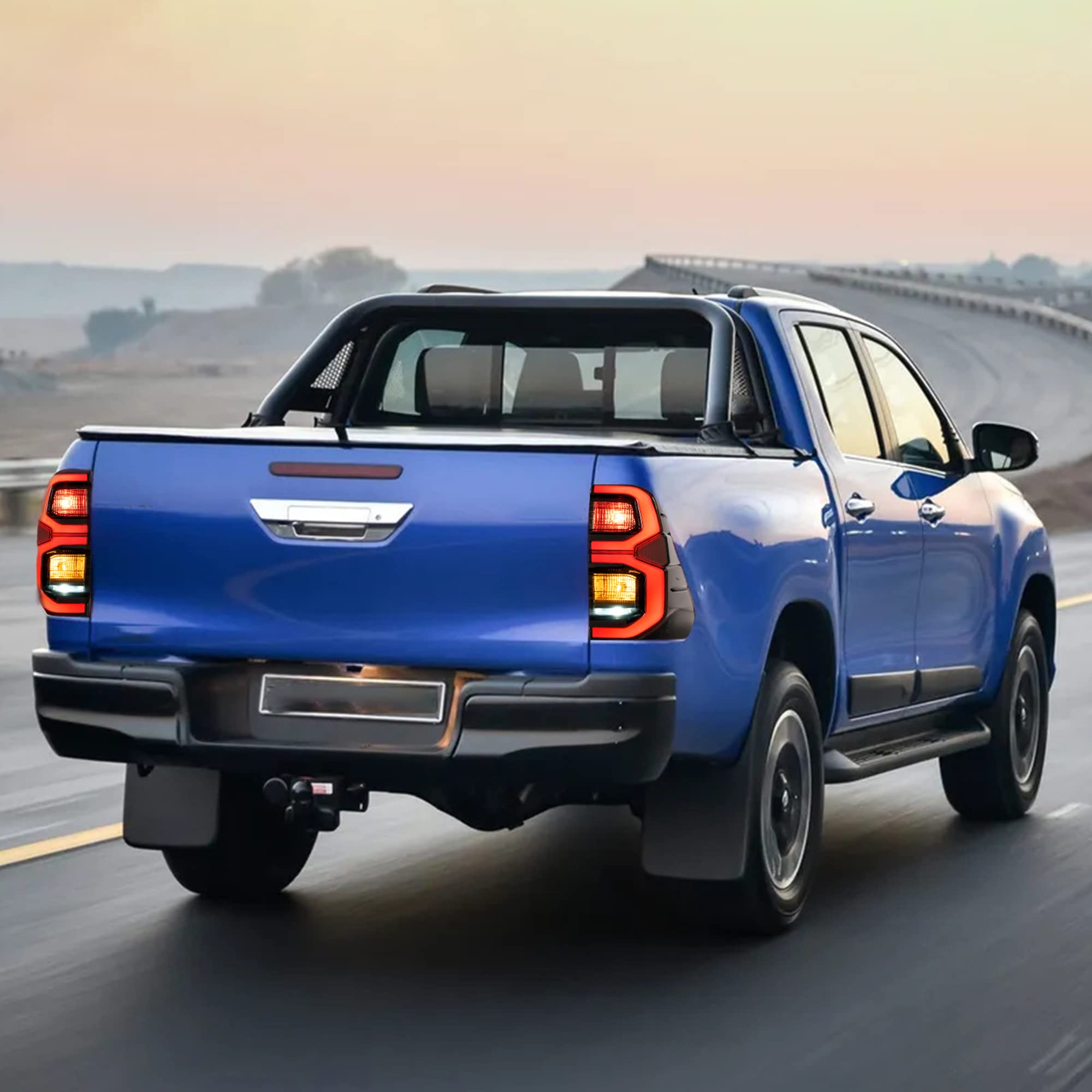 VLAND LED Rear Lights compatible with Hilux Vigo Revo Pickup 2015-2020 [Not fit a Tonka], w/Amber Sequential indicator, Driver & Passenger Side - Red