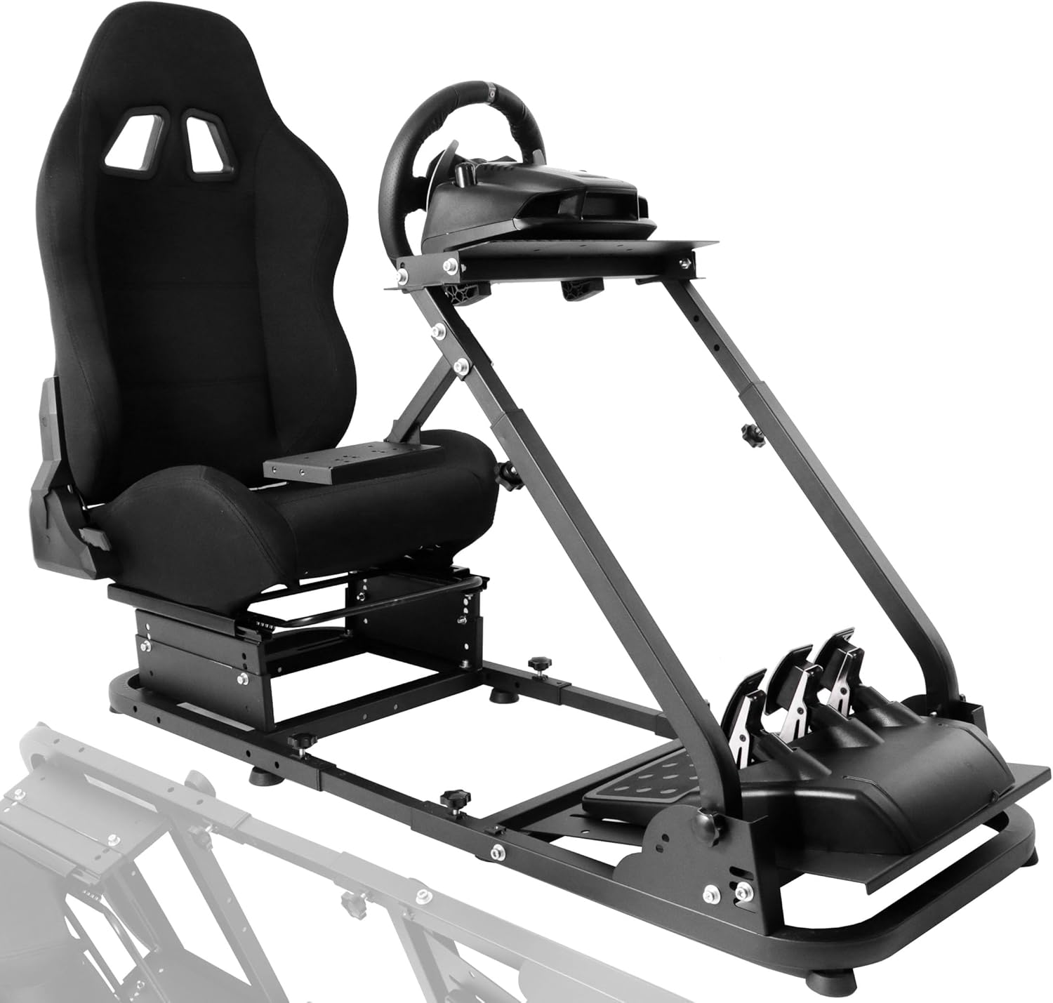 Anman Racing Wheel Cockpit Steering Wheel Stand With Seat Gaming Simulator Cockpit Adjustable Fit For Logitech G25 G27 G29 G920 G923 Thrustmaster T80 T150 NOT Include Wheel Shifter and Pedals