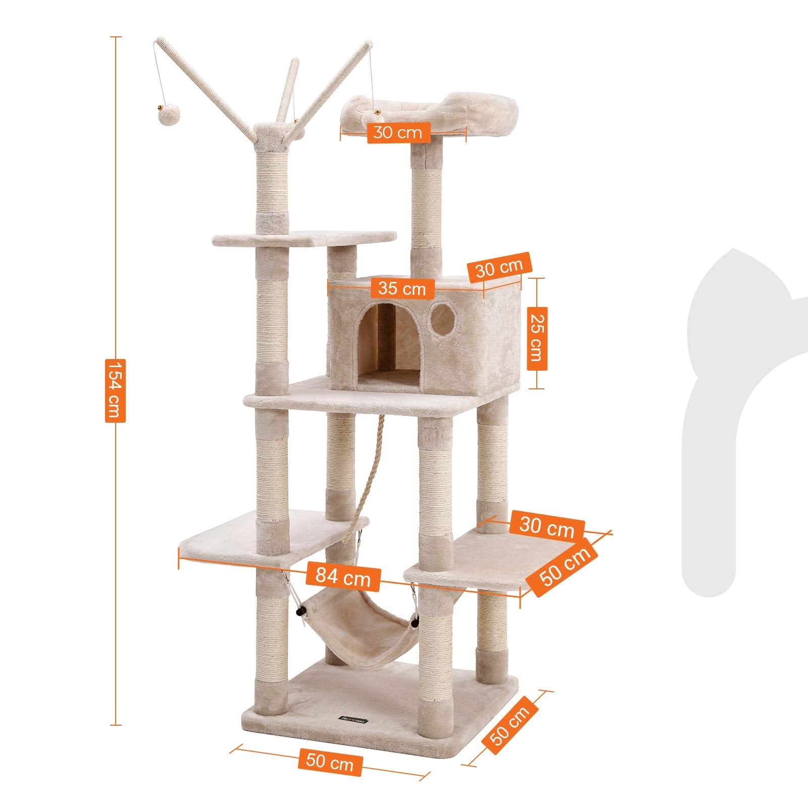 FEANDREA Cat Tree, Cat Condo with Hammock, Perch, Cat Tower, Beige PCT86M