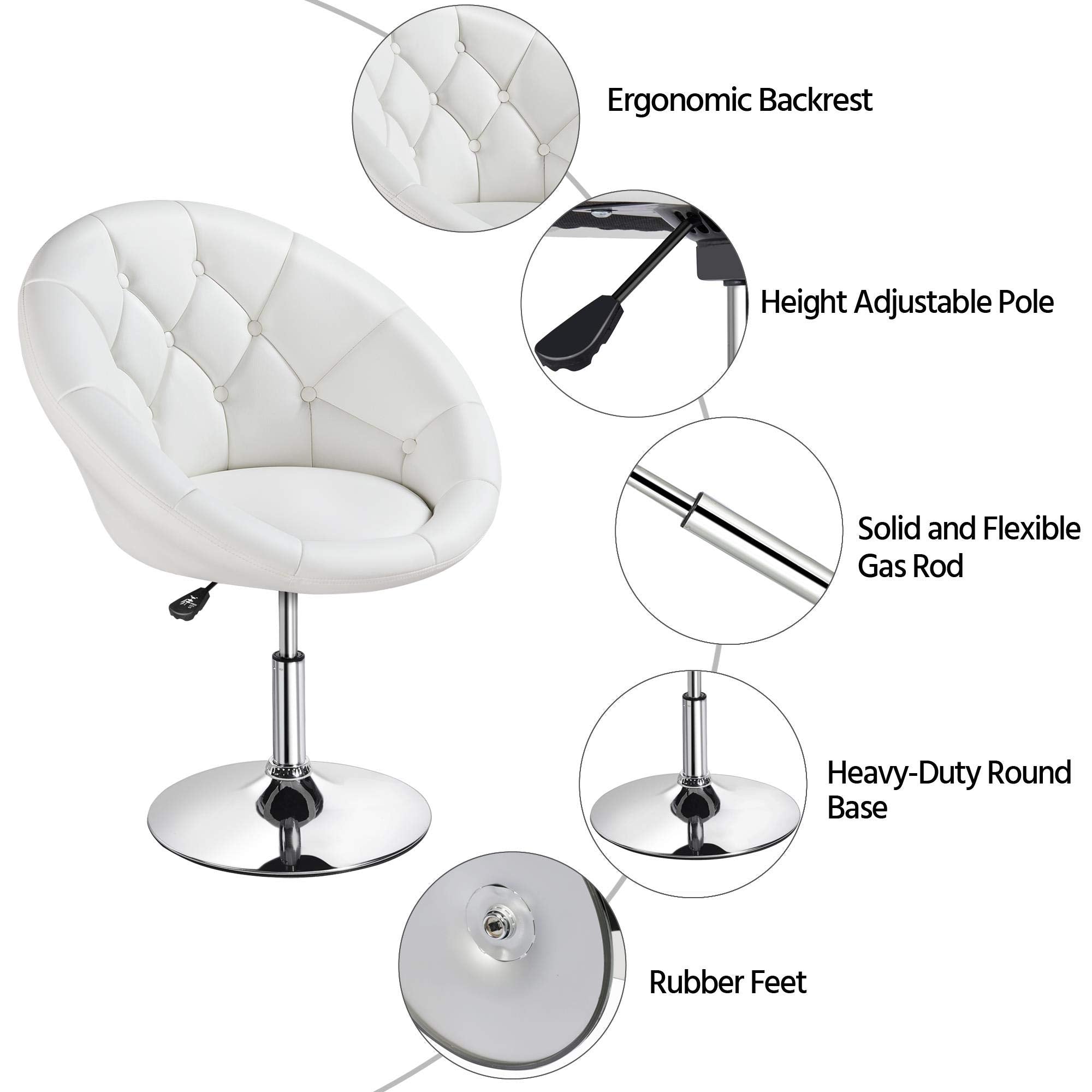 Yaheetech Swivel Vanity Chair Dressing Table Chair Comfy Vanity Stool for Bedroom Salon Make up Room, White