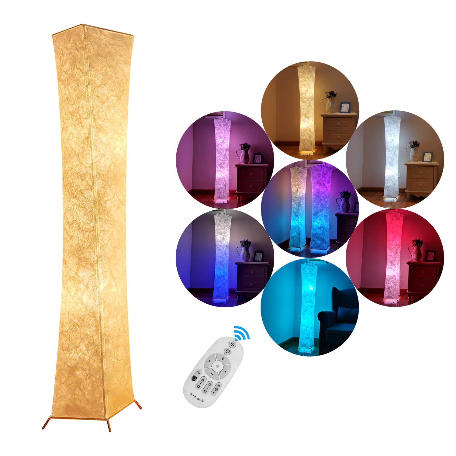 RGB Soft Floor Lamp, Bedroom Fabric Lamp Warm Lighting Romantic Atmosphere Colorful Minimalist Modern Design for Living Room, Tall Arc Standing