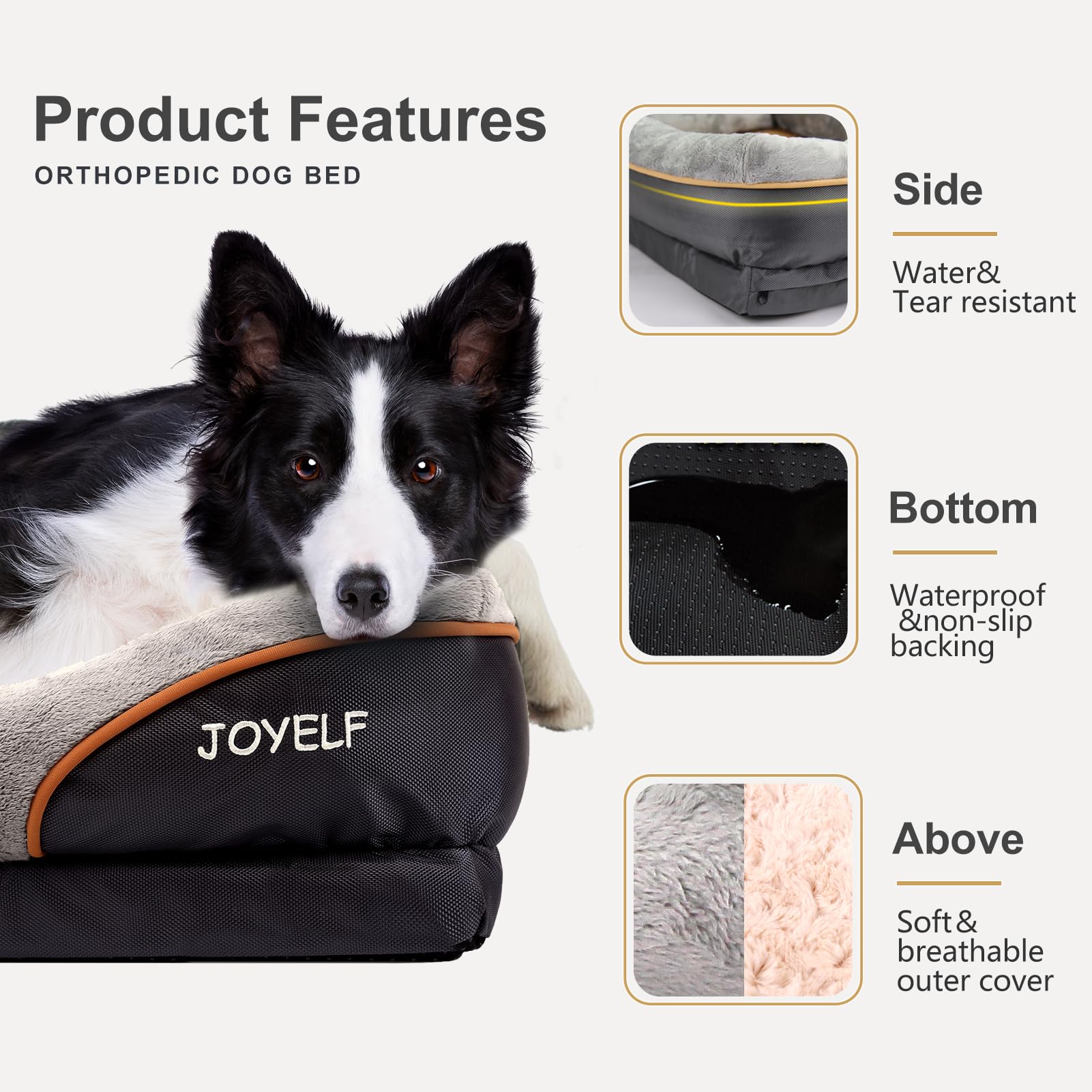 JOYELF Large Memory Foam Dog Bed, Orthopedic Dog Bed & Sofa with Removable Washable Cover and Squeaker Toys as Gift