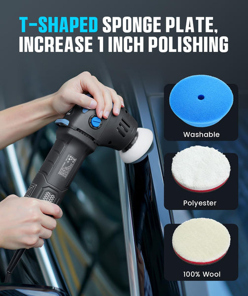 RAYBAO Car Polisher, 1200W Car Polishers and Buffers, Variable Speed 1600-3500RPM, Car Buffer Polisher Machine with Detachable Handle, 180mm/150mm Disc for Polishing/Waxing